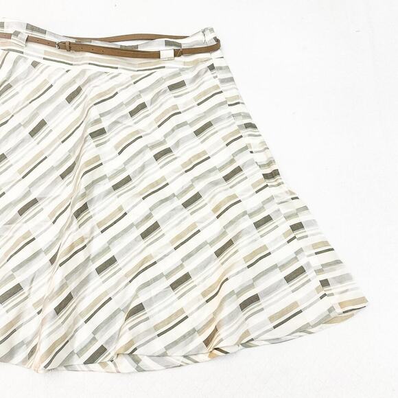 Akris Punto Plaid Geometric Linen A Line Skirt Belted Size 12 - Picture 8 of 8